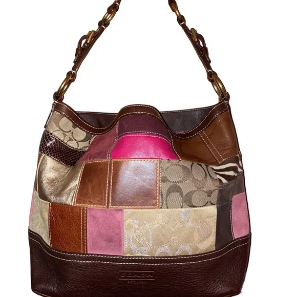 バッグ Coach Patchwork Accessory Porch Hand Bag Coach Authentic Patchwork Purple Brown Shoulder/Crossbody